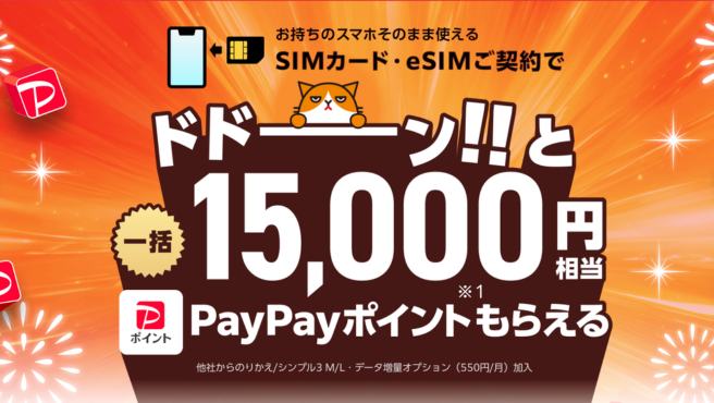 ワイモバイルSIM乗り換え15,000円相当還元