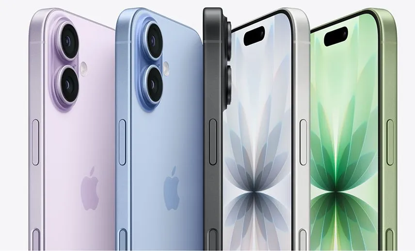 iPhone 17 パープル・ブルーの背面とホワイト・グリーンの前面