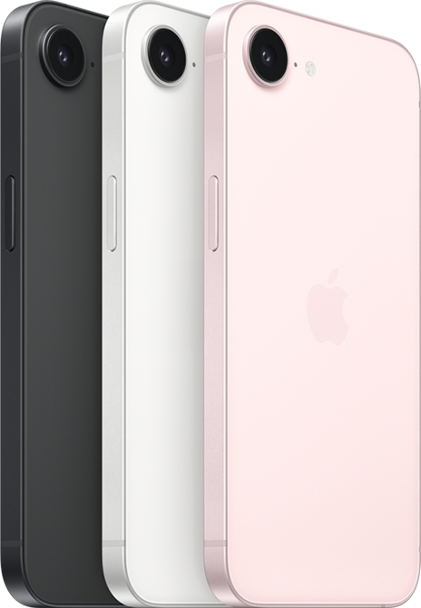 iPhone 17e 3色の背面(ブラック・ホワイト・ソフトピンク)
